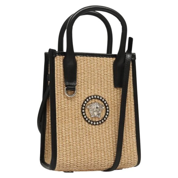 Versace Handbags - VERSACE Hand Bag Raffia 2way Beige Auth EC391A